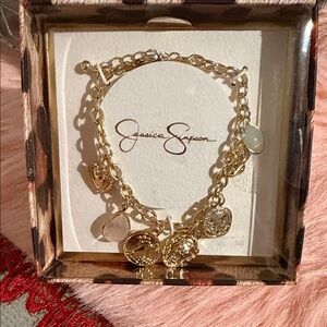 Jessica Simpson Gold Charm Bracelet with Silver Accents